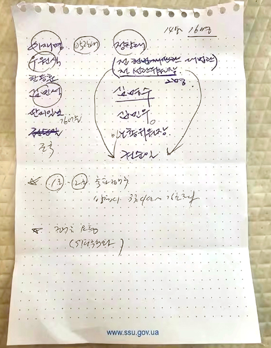 2월20일 홍장원 전 국가정보원 1차장이 윤석열 탄핵심판 10차 변론에 증인으로 출석해 제출한 ‘정치인 체포 명단’ 메모. ⓒ헌법재판소 제공