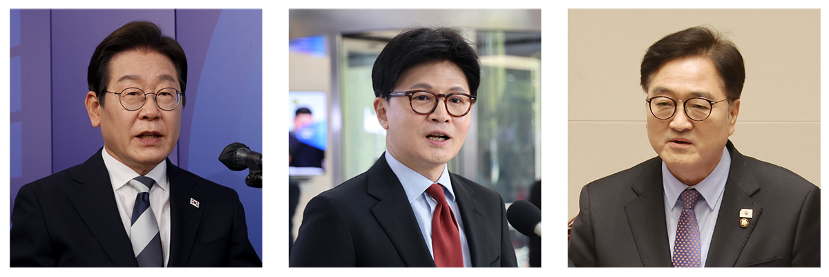 12·3 비상계엄 당시 체포 명단에 올랐던 이재명 전 더불어민주당 대표, 한동훈 전 국민의힘 대표, 우원식 국회의장(맨 왼쪽부터).ⓒ국회사진기자단